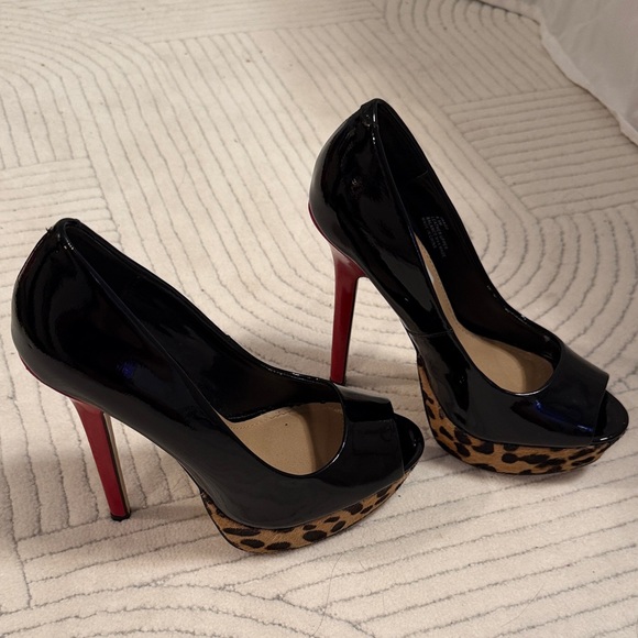 Shoes - Stylish Black and Red Peep Toe Heels